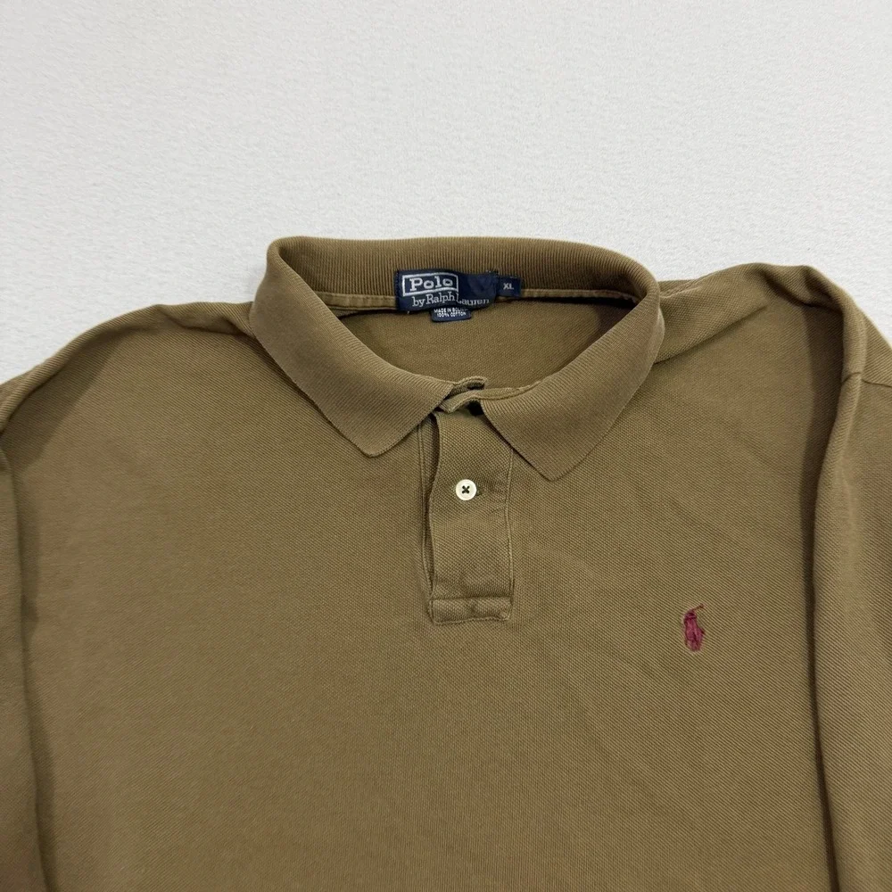Polo Ralph Lauren Polo Men's XL Brown Long Sleeve Pique Cotton Vintage Preppy
